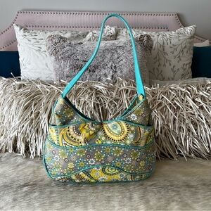 VERA BRADLEY Lemon Parfait Hobo Bag Frill Yellow Turquoise Paisley 2011 Floral